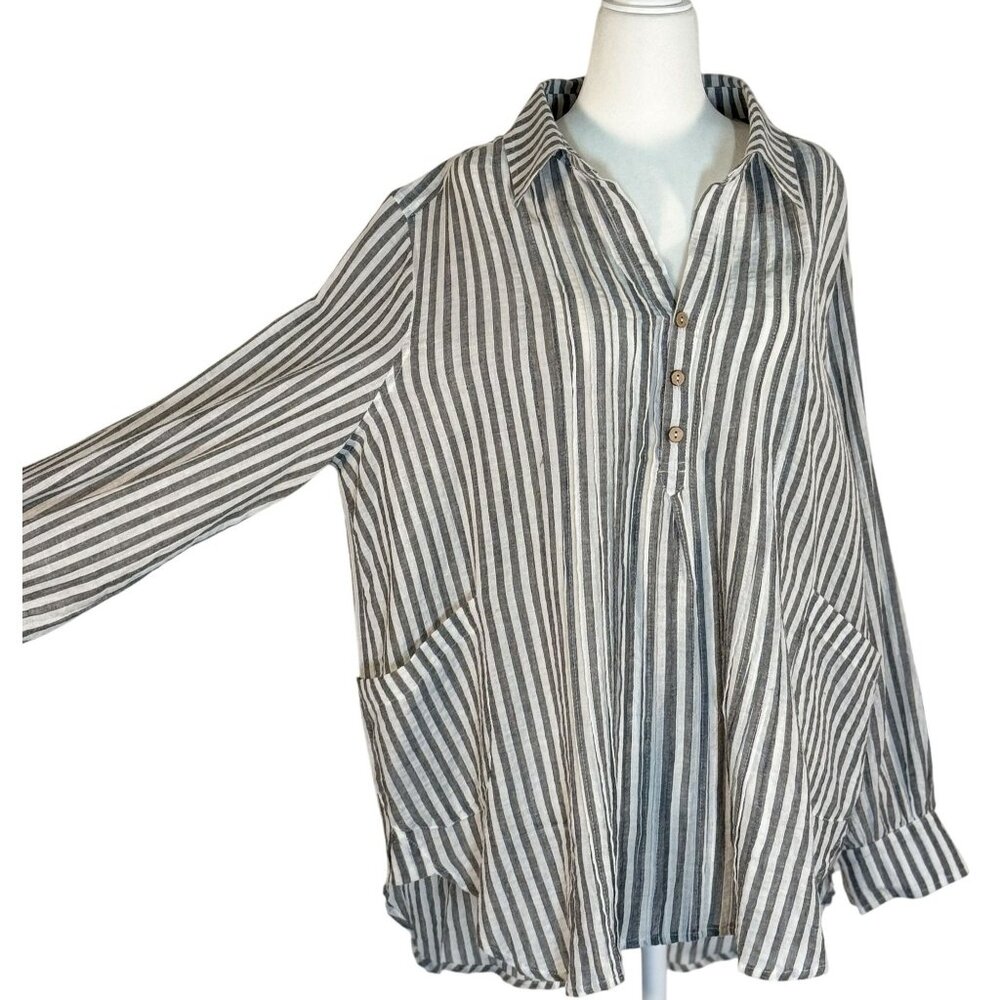 VICI Size Large Woman Blouse 100% Cotton Breatnable Elegant - Picture 4 of 8